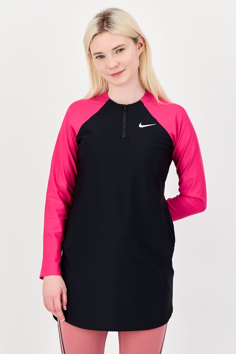 Nike Women Brand Logo Long Sleeve Swim Tunic Top, Black - Image 1